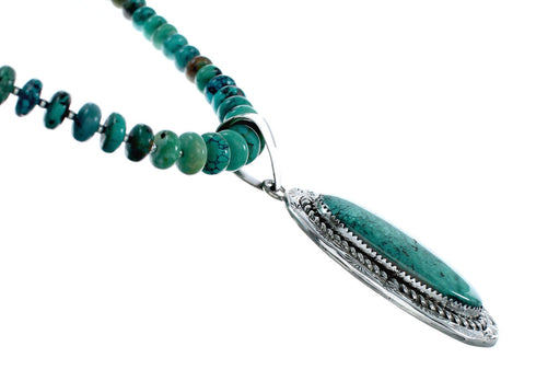 Navajo Native American Kingman Turquoise Sterling Silver Necklace NX12011