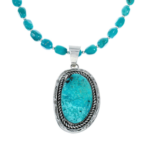 Genuine Kingman Turquoise Sterling Silver Navajo Necklace NX12016