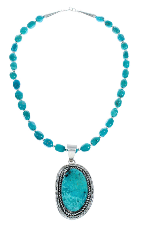 Genuine Kingman Turquoise Sterling Silver Navajo Necklace NX12016