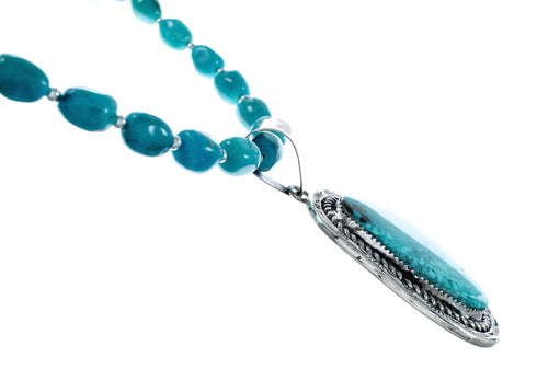 Genuine Kingman Turquoise Sterling Silver Navajo Necklace NX12016