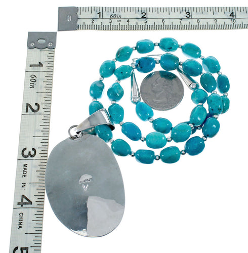 Genuine Kingman Turquoise Sterling Silver Navajo Necklace NX12016