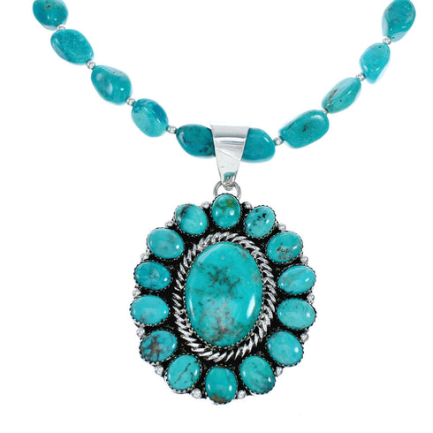 Navajo Native American Kingman Turquoise Sterling Silver Necklace NX12012