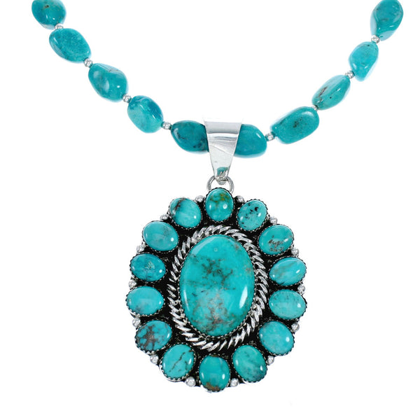 Navajo Native American Kingman Turquoise Sterling Silver Necklace NX12012