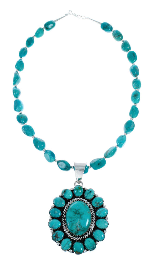 Navajo Native American Kingman Turquoise Sterling Silver Necklace NX12012