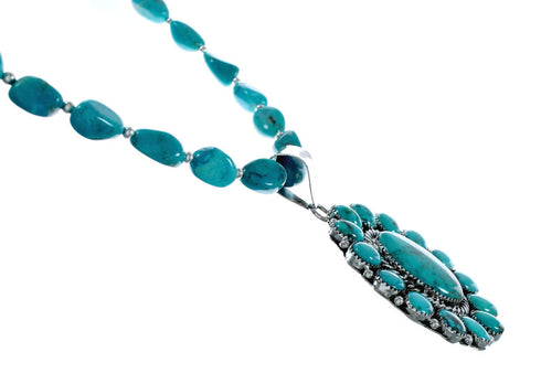 Navajo Native American Kingman Turquoise Sterling Silver Necklace NX12012