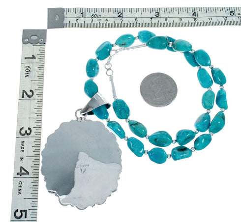 Navajo Native American Kingman Turquoise Sterling Silver Necklace NX12012