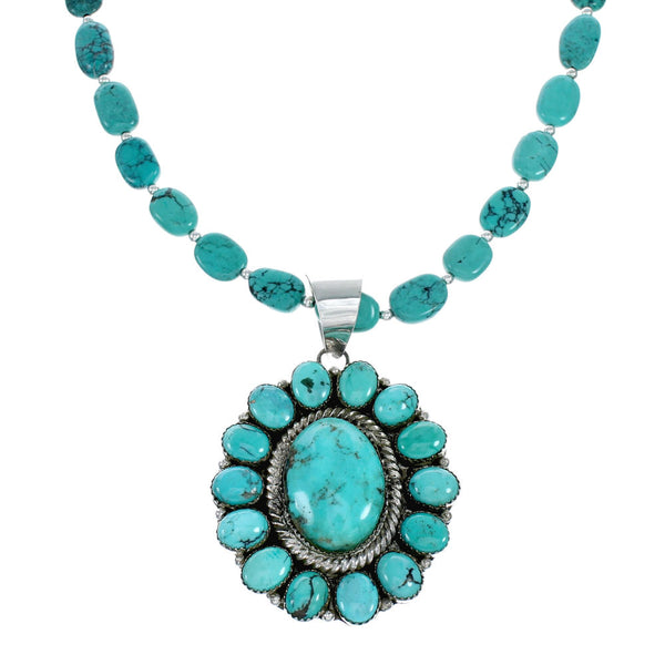 Navajo Native American Kingman Turquoise Sterling Silver Necklace NX12014