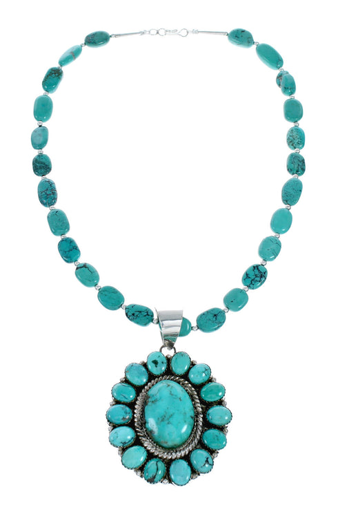 Navajo Native American Kingman Turquoise Sterling Silver Necklace NX12014