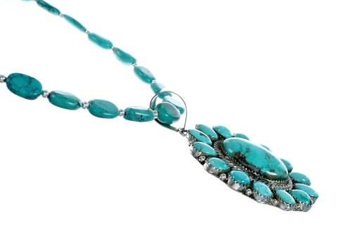 Navajo Native American Kingman Turquoise Sterling Silver Necklace NX12014