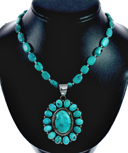 Navajo Native American Kingman Turquoise Sterling Silver Necklace NX12014