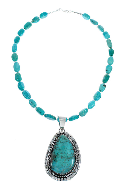Genuine Navajo Kingman Turquoise Sterling Silver Necklace NX12017
