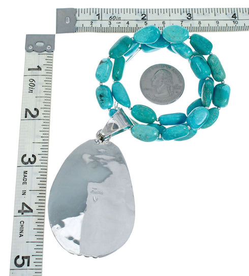 Genuine Navajo Kingman Turquoise Sterling Silver Necklace NX12017