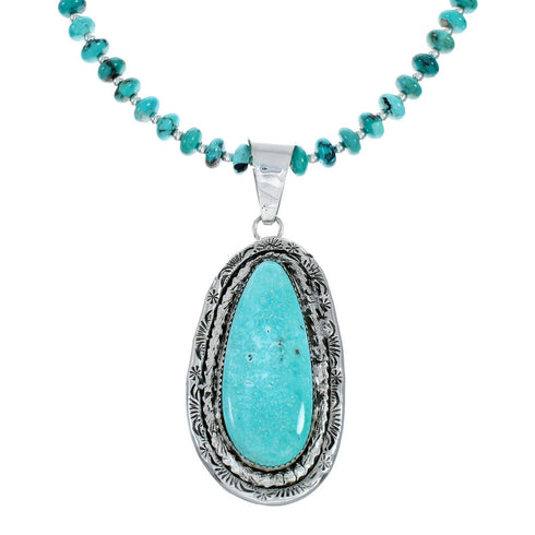 Navajo Kingman Turquoise Sterling Silver Native American Necklace NX12018
