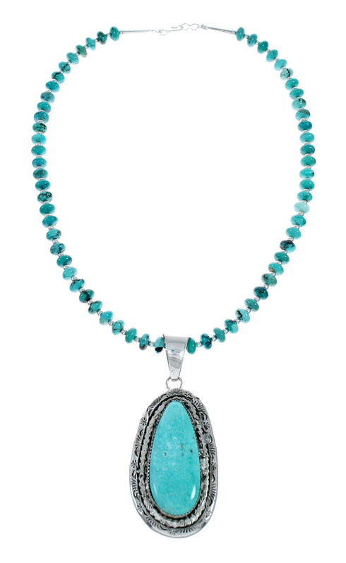 Navajo Kingman Turquoise Sterling Silver Native American Necklace NX12018