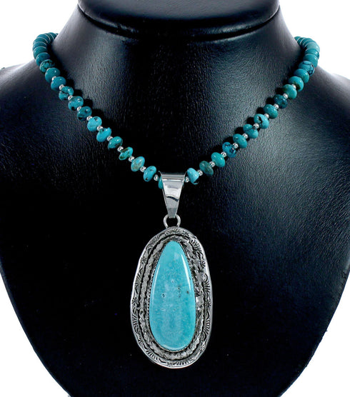 Navajo Kingman Turquoise Sterling Silver Native American Necklace NX12018