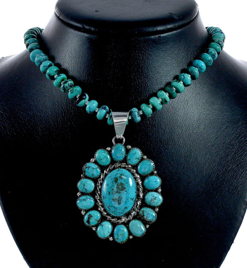 Genuine Navajo Turquoise Sterling Silver Necklace NX12019