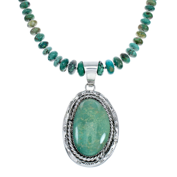 Native American Navajo Kingman Turquoise Sterling Silver Necklace NX12021