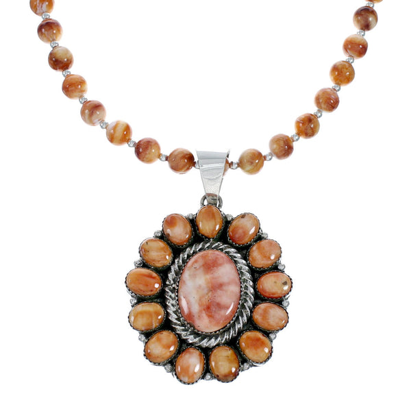 Oyster Shell Navajo Silver Bead Necklace Pendant Set NX12030