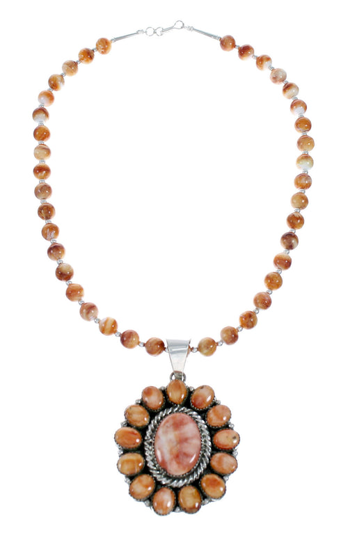Oyster Shell Navajo Silver Bead Necklace Pendant Set NX12030