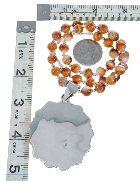 Oyster Shell Navajo Silver Bead Necklace Pendant Set NX12030