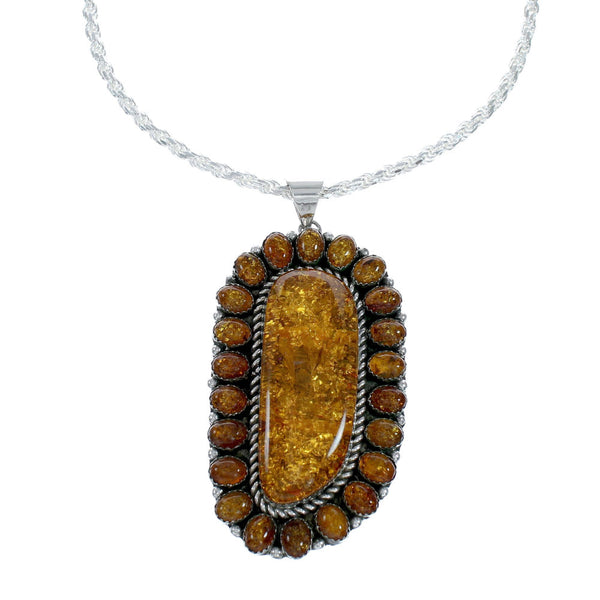 Native American Amber Bead And Sterling Silver Italian Rope Necklace NX12009