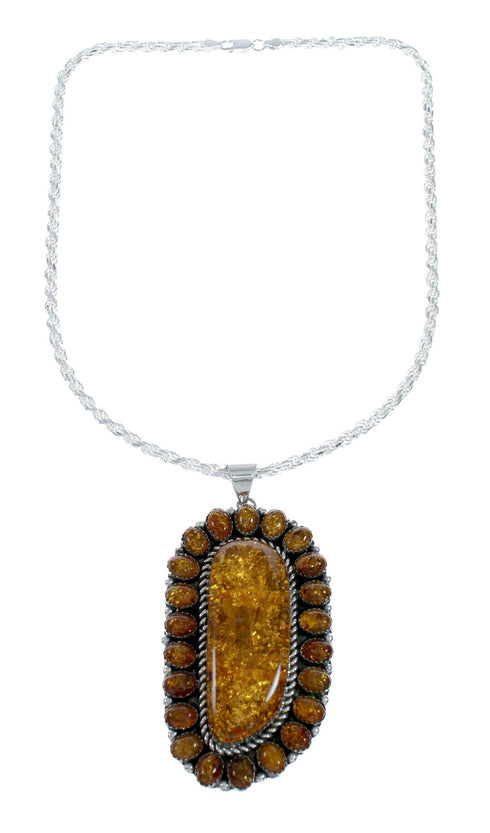 Native American Amber Bead And Sterling Silver Italian Rope Necklace NX12009