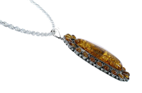 Native American Amber Bead And Sterling Silver Italian Rope Necklace NX12009