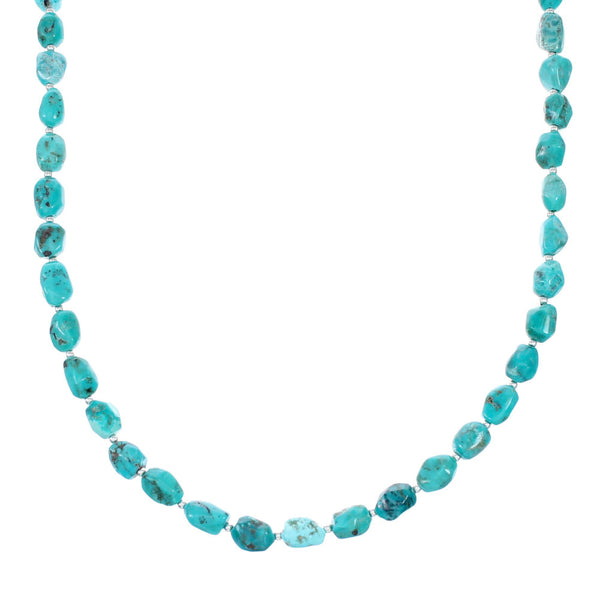 Genuine Navajo Kingman Turquoise Sterling Silver Bead Necklace NX12050