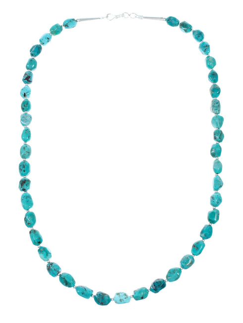Genuine Navajo Kingman Turquoise Sterling Silver Bead Necklace NX12050