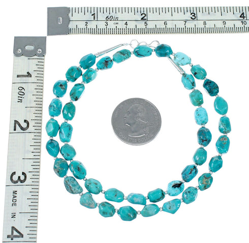 Genuine Navajo Kingman Turquoise Sterling Silver Bead Necklace NX12050