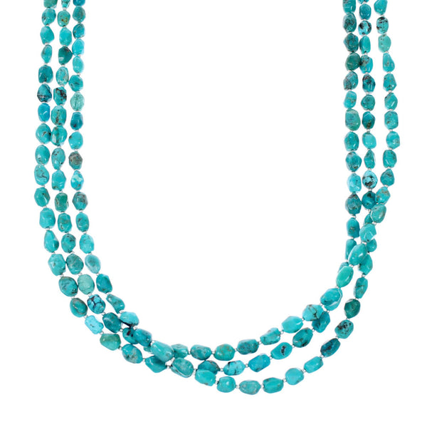 Navajo 3-Strand Sterling Silver Kingman Turquoise Bead Necklace NX12046