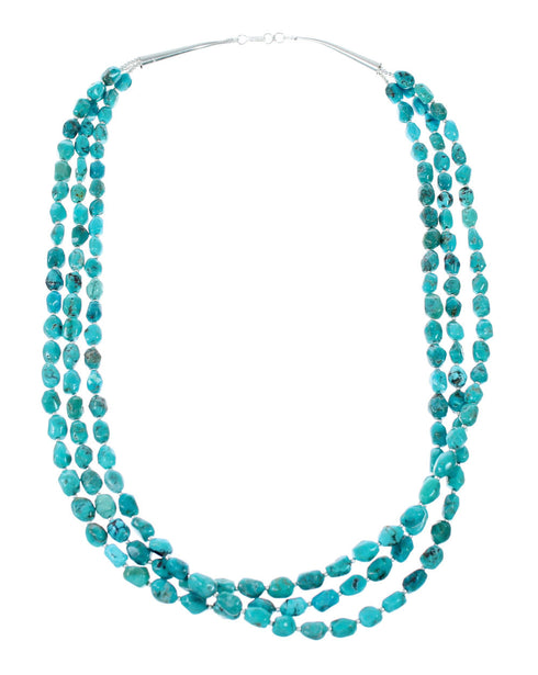 Navajo 3-Strand Sterling Silver Kingman Turquoise Bead Necklace NX12046