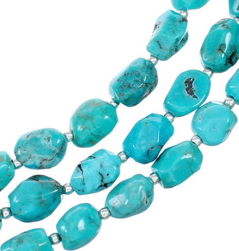 Navajo 3-Strand Sterling Silver Kingman Turquoise Bead Necklace NX12046