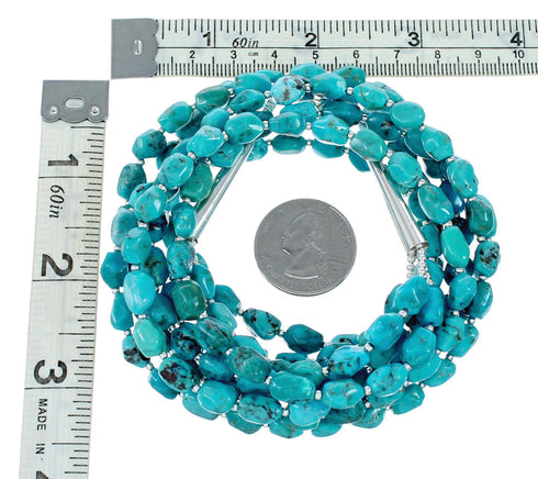 Navajo 3-Strand Sterling Silver Kingman Turquoise Bead Necklace NX12046