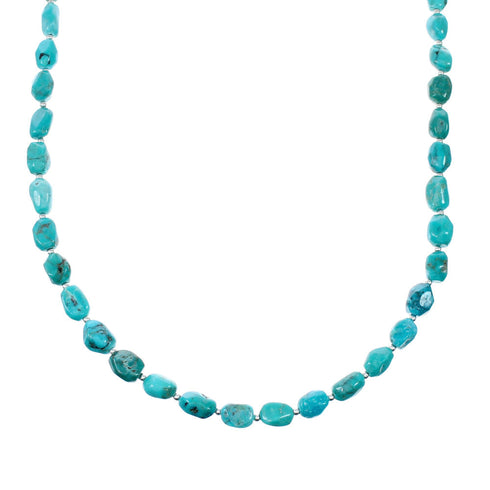 Genuine Navajo Kingman Turquoise Sterling Silver Bead Necklace NX12049