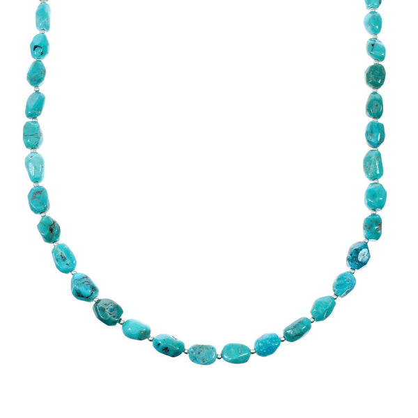 Genuine Navajo Kingman Turquoise Sterling Silver Bead Necklace NX12049