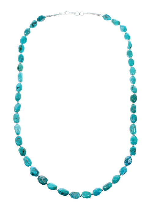 Genuine Navajo Kingman Turquoise Sterling Silver Bead Necklace NX12049