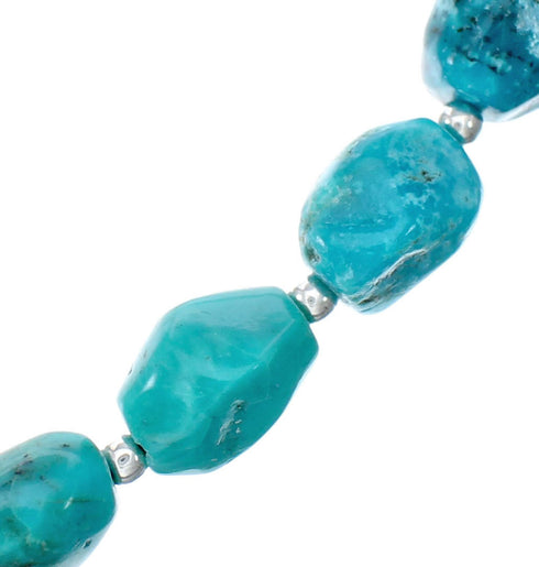 Genuine Navajo Kingman Turquoise Sterling Silver Bead Necklace NX12049