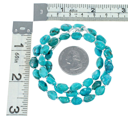 Genuine Navajo Kingman Turquoise Sterling Silver Bead Necklace NX12049