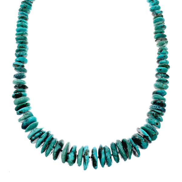 Navajo Kingman Turquoise Sterling Silver Bead Necklace NX12044