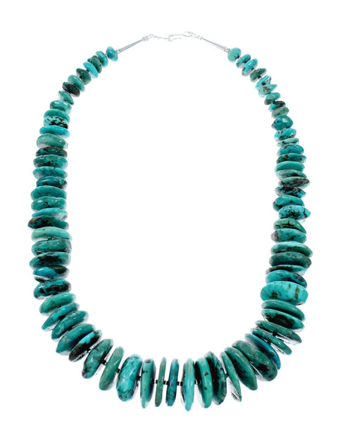 Navajo Kingman Turquoise Sterling Silver Chunky Bead Necklace NX12042
