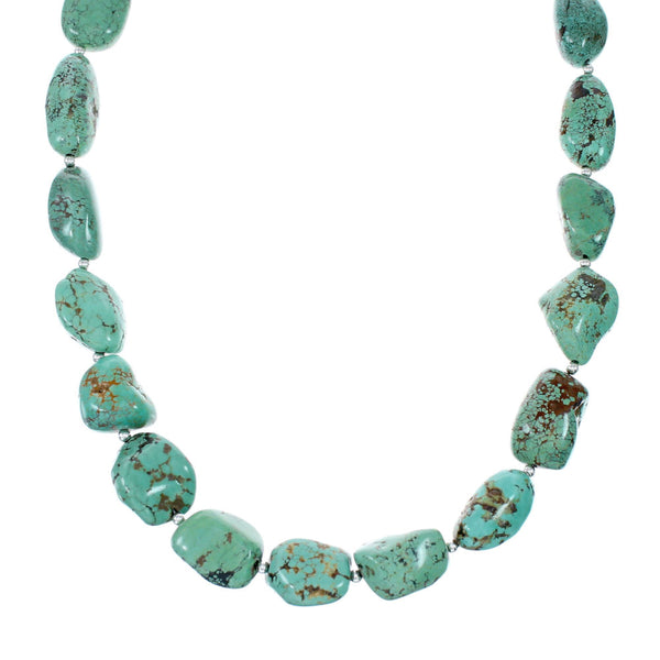 Navajo Sterling Silver And Kingman Turquoise Chunky Bead Necklace NX12031