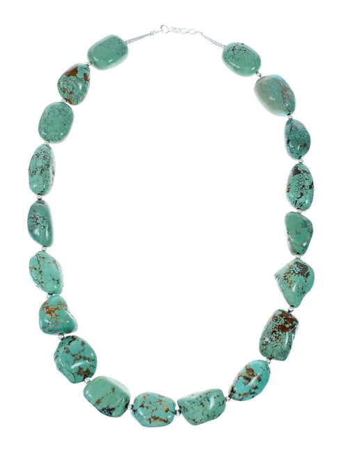 Navajo Sterling Silver And Kingman Turquoise Chunky Bead Necklace NX12031