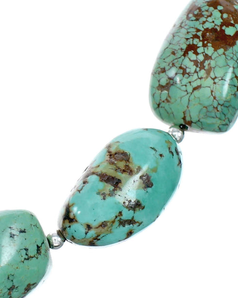 Navajo Sterling Silver And Kingman Turquoise Chunky Bead Necklace NX12031