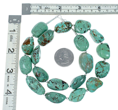 Navajo Sterling Silver And Kingman Turquoise Chunky Bead Necklace NX12031