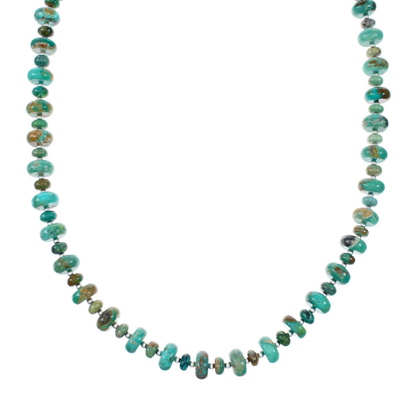 Native American Turquoise Navajo Sterling Silver Bead Necklace NX12047