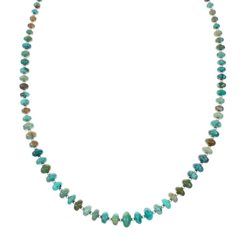 Native American Turquoise Navajo Sterling Silver Bead Necklace NX12048