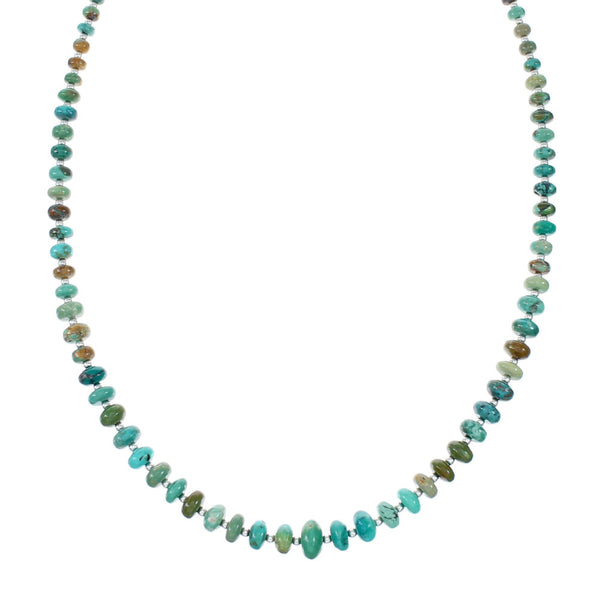 Native American Turquoise Navajo Sterling Silver Bead Necklace NX12048
