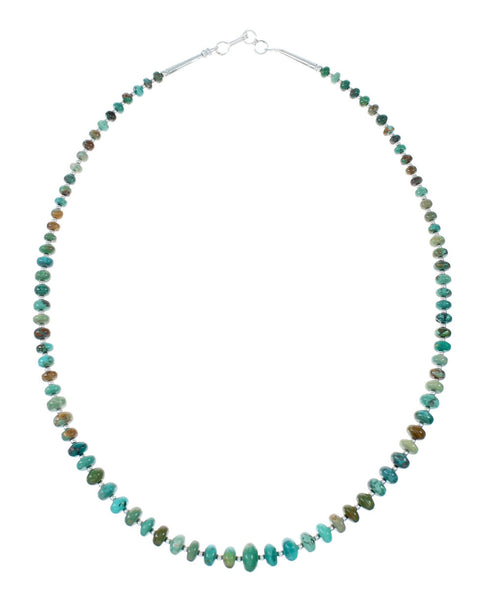 Native American Turquoise Navajo Sterling Silver Bead Necklace NX12048