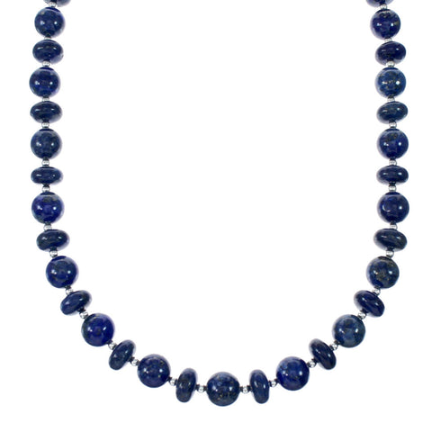 Navajo Authentic Sterling Silver Bead Lapis Necklace NX12035